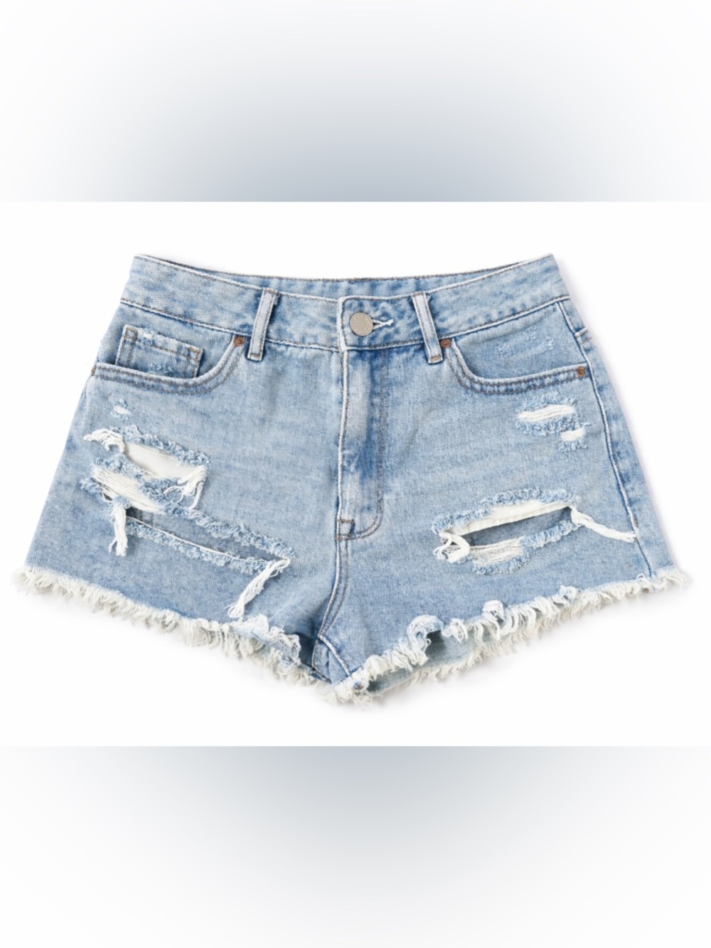 PacSun High Rise Distressed Denim Shorts Size 25 Light Wash Frayed Festival Y2K
